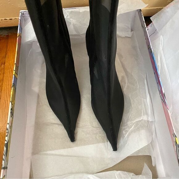 Jeffrey Campbell Revolve Peepshow Boots Black mesh suede high heels shoes 9 FLAW - Picture 8 of 15